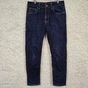 Nudie Jeans Steady Eddie II Mens 30x30 Indigo Dark Wash Button Fly Minimalist